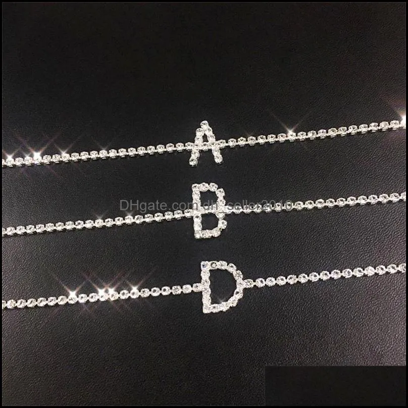 A-Z Letter Women Iced Out Chain Anklet Anklets Bracelet Sexy Barefoot Sandal Beach Foot Chains Bracelet for Lady Party Jewelry Gift 296