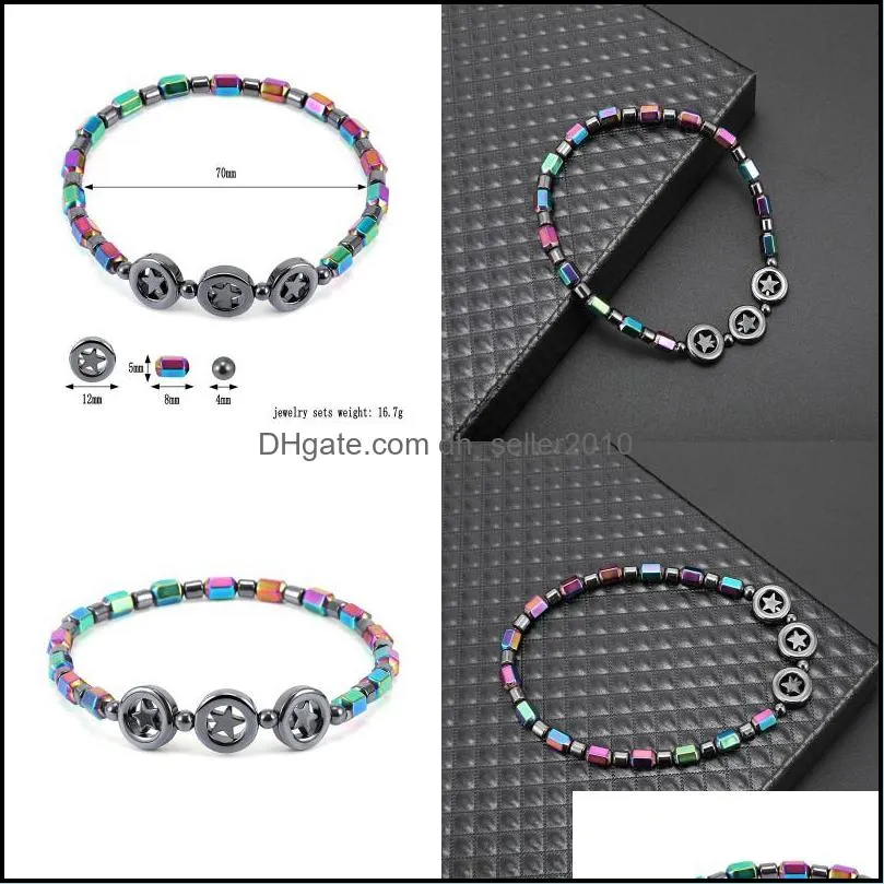 Magnetic oval hematite stone bead Anklets bracelet Rainbow color women Fashion beach Health Energy Healing anklets model foot Jewelry 318