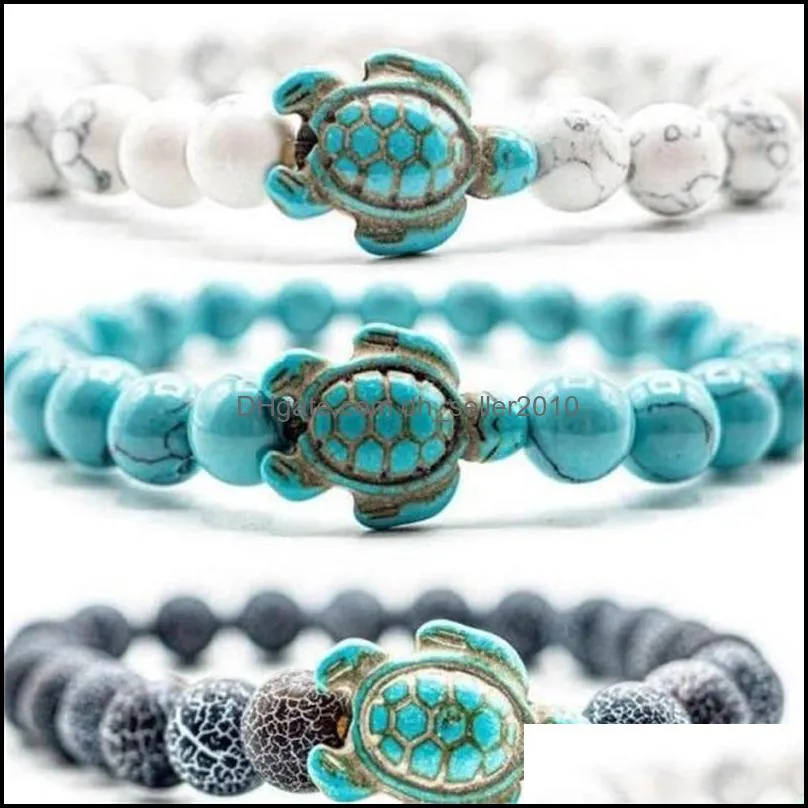 8mm Chain Strand Bracelet Turquoise Volcanic Rocks Adjustable Tortoise Elastic Fashion Jewelry Women Man Beaded Bracelets Energy 3 7hs