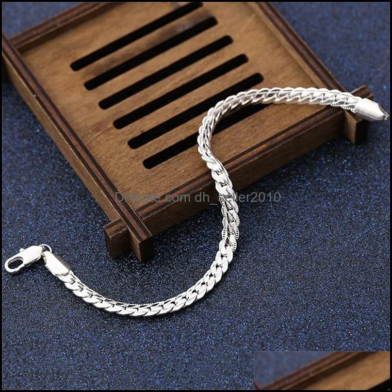 925 Sterling Silver 6MM Full Sideways Bracelet For Women Men Chain 20cm Bracelet Fashion Wedding Engagement Jewelry 1217 T2