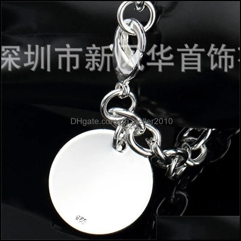 925 Sterling Silver Circle Tag Bracelet Chain Woman Fashion Wedding Engagement Party Jewelry 2698 Q2