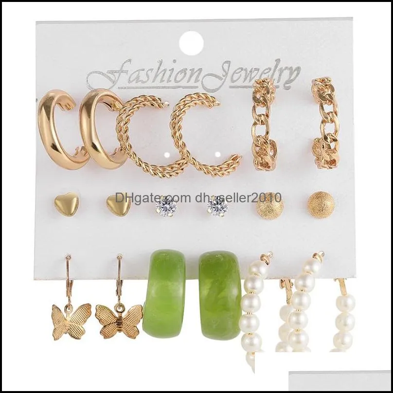 Trendy Gold Drop Earrings Set For Women Fashion Colorful Resin Butterfly Heart Dangle Earrings Gold Set of Earrings Jewelry 5590 Q2