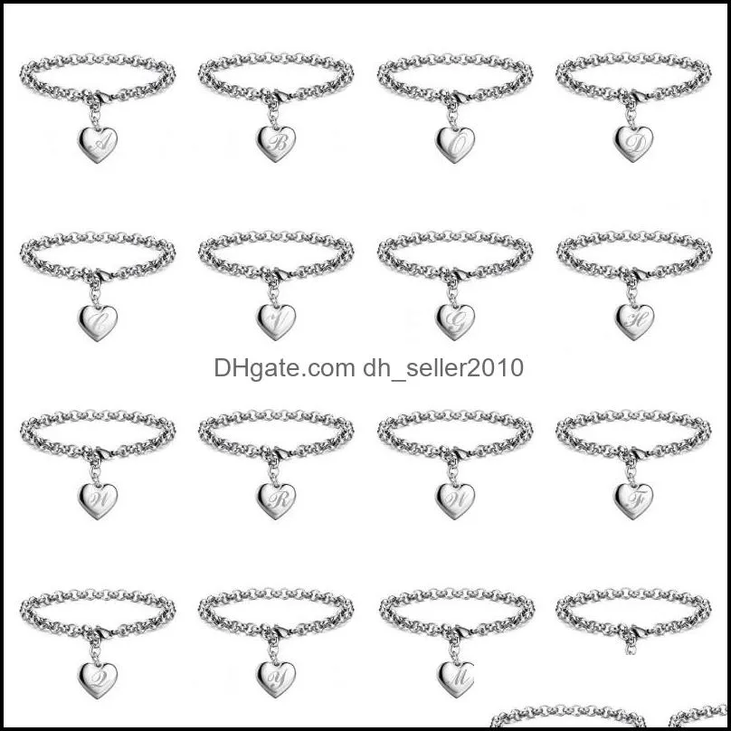 Punk Design 925 Sterling Silver A-Z Letter Heart Charm Bracelets & Bangles For Women Fine Jewelry Pulseras Mujer Moda 1551 V2