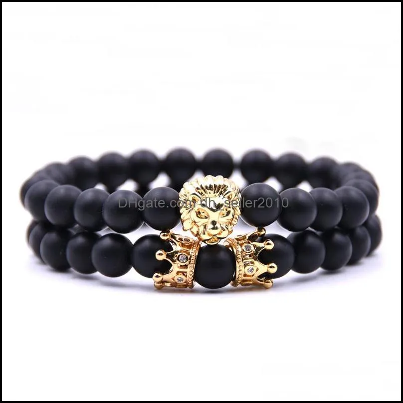 Crown Bracelet Frosted Black Bead Charm Bracelets Men Women Wristband Jewelry Accessories Chain Fashion 4 8bb G2B