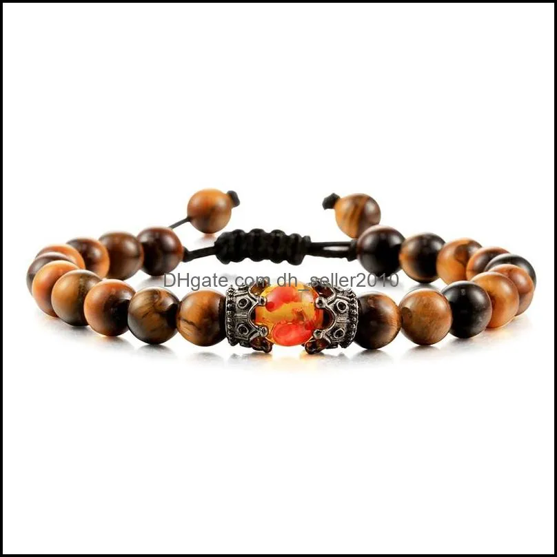 Black Lava Stone Crown Charm Tiger Eye Beads Bracelet For Men Women Braided Bracelets Handmade Adjustable Jewelry 5646 Q2