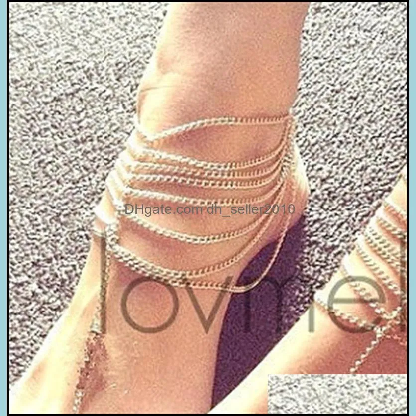 Multi Storey Gold Tassels Anklets Vintage Women Girls Sandy Beach Ankle Bracelet Shoes Foot Jewelry
