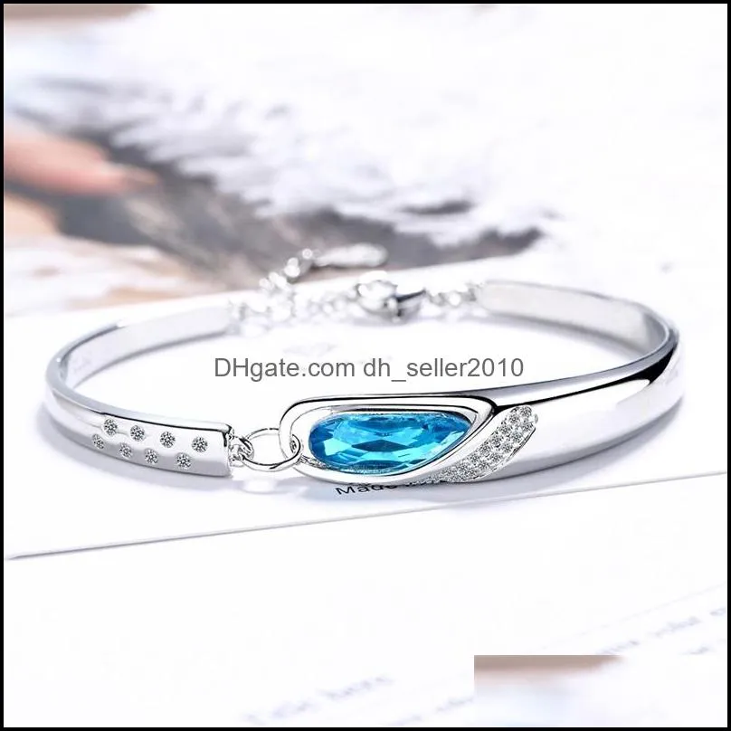 925 sterling silver new woman fashion jewelry high quality blue crystal zircon retro simple hot selling DIY bracelet