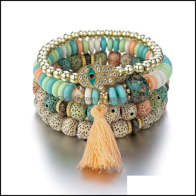Retro Style Bracelet Set Color Natural Stone Beaded Resin Pendant Chain Decoration Pulseras Jewelry For Girls Schmuck 445 Z2