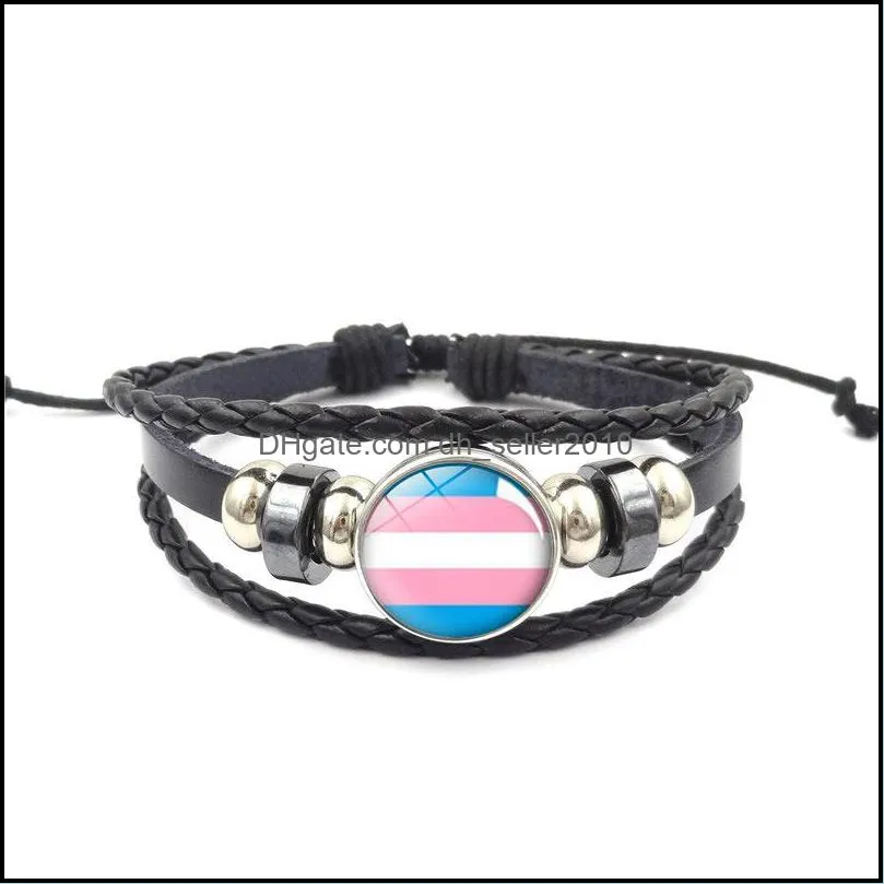 LGBT Leather Snap Button Bracelet Pride Glass Cabochon Gay Pride Rainbow Flag Photo Charm Bangle For Women Men Lovers Jewelry 155 O2