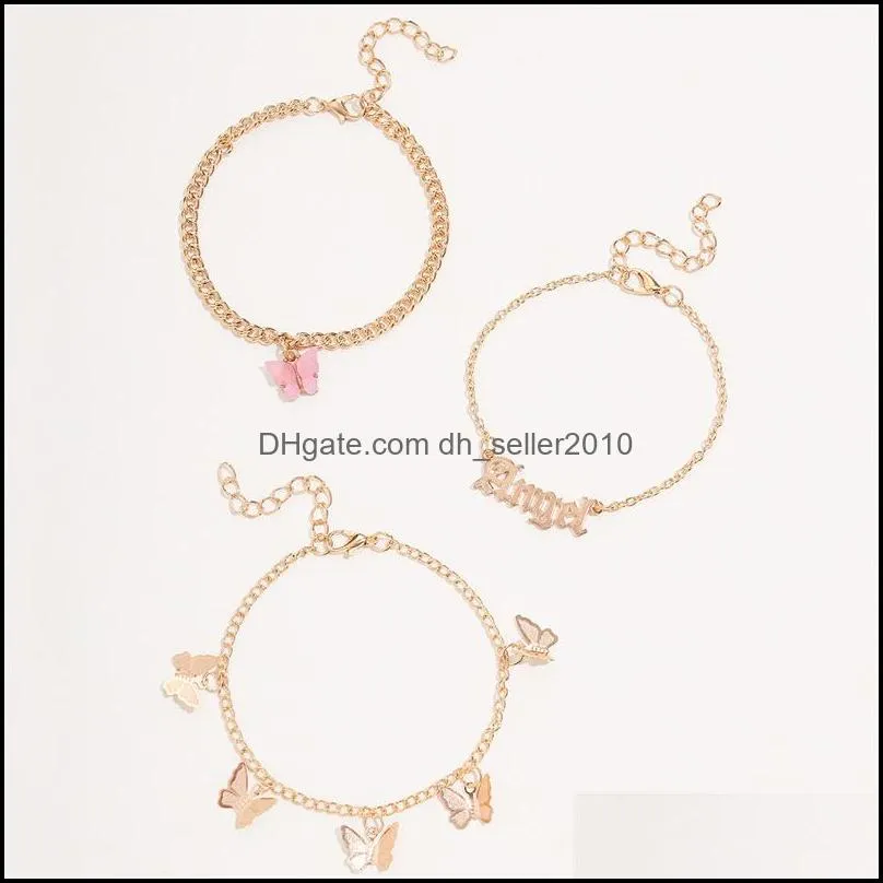 3pcs/set Butterfly Women Chain Anklet Bracelet Sexy Barefoot Sandal Beach Foot Chains Bracelet for Lady Party Jewelry 293 W2