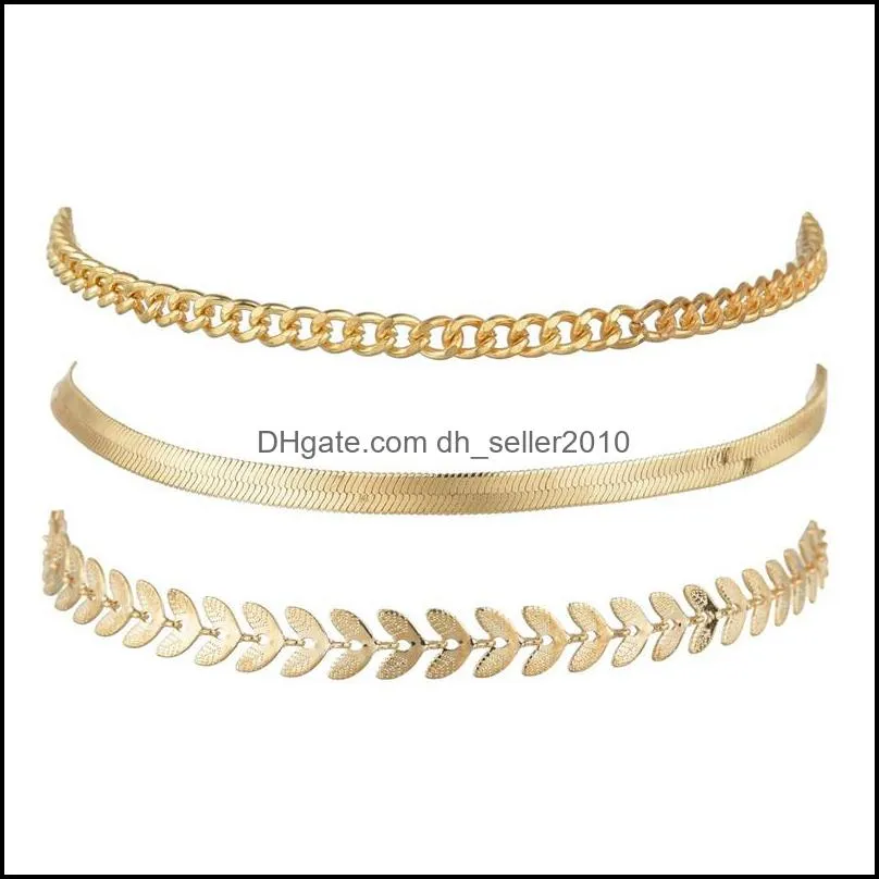 3pcs/set Gold Color Simple Chains Anklets For Women Foot Leg Chain Ankle Beach Bracelets Jewelry Accessories 180 W2