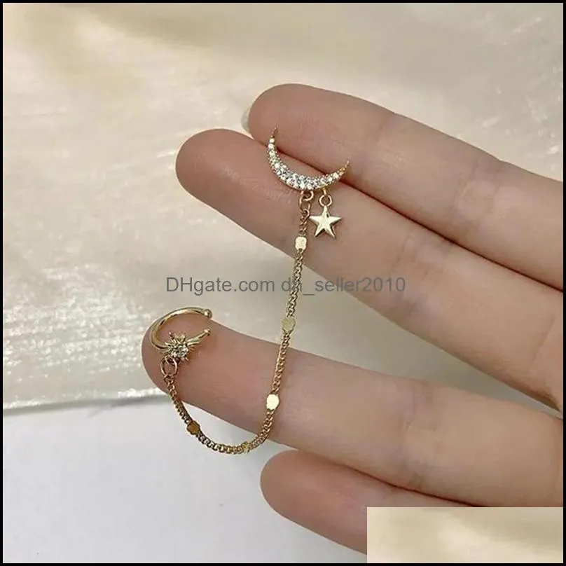 New Fashion Gold Color Moon Star Clip Earrings For Women Simple Fake Cartilage Long Tassel Ear Cuff Jewelry Gift 5588 Q2