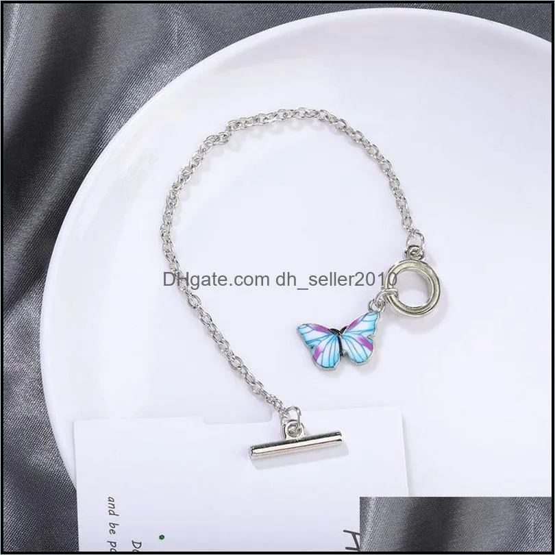 Colorful Butterfly Bracelet Link Chain with Toggle Clasp and Closure for Women Men Fashion Bracelets Jewelry Making Girls Gift 3584 Q2