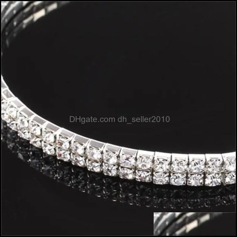 Fashion 2 Row Sparkly Crystal Rhinestone Stretch Anklet Summer Beach Barefoot Sandal Ankle Chain Anklet Foot jewelry for Women 3358 Q2