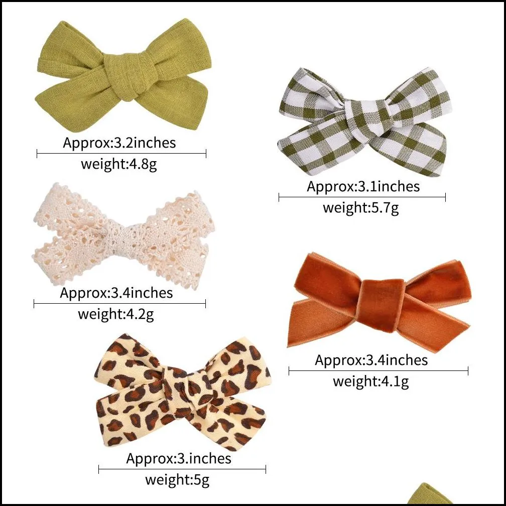 linen leopard print baby girls hair pins lace hairbows with clip barrettes headwear