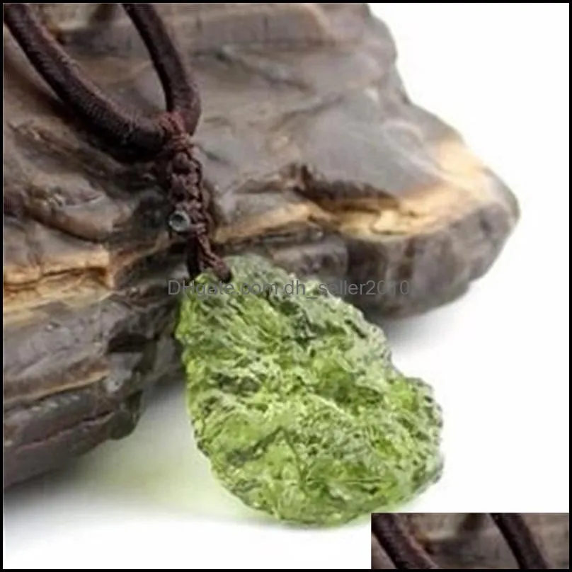 Hot Sale A++ Natural Moldavite green aerolites crystal stone pendant energy apotropaic4g-6g/ lot+ free rope Unique Necklace CX200611 107