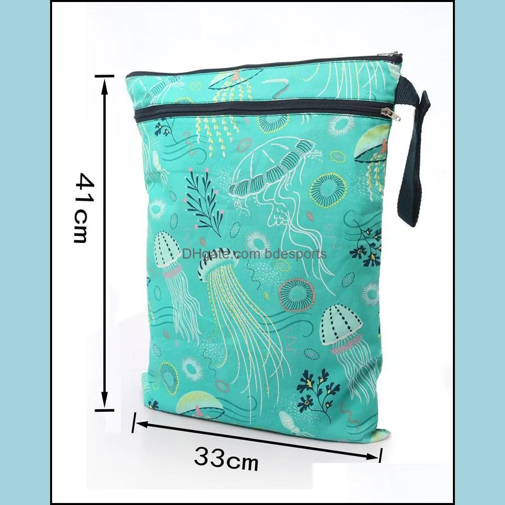 Cartoon Printing Storage Bags Baby Protable Nappy Reusable Washable Wet Dry Cloth Zipper Waterproof Diaper Bag Baby Nappy