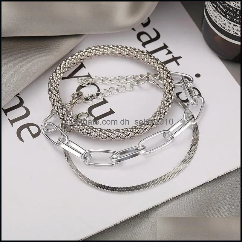 3PCS/Set Fashion Thick Chain Link Bracelets Bangles For Women Vintage Snake Chain Gold Silver Color Bracelets Set Punk Jewelry 5597 Q2