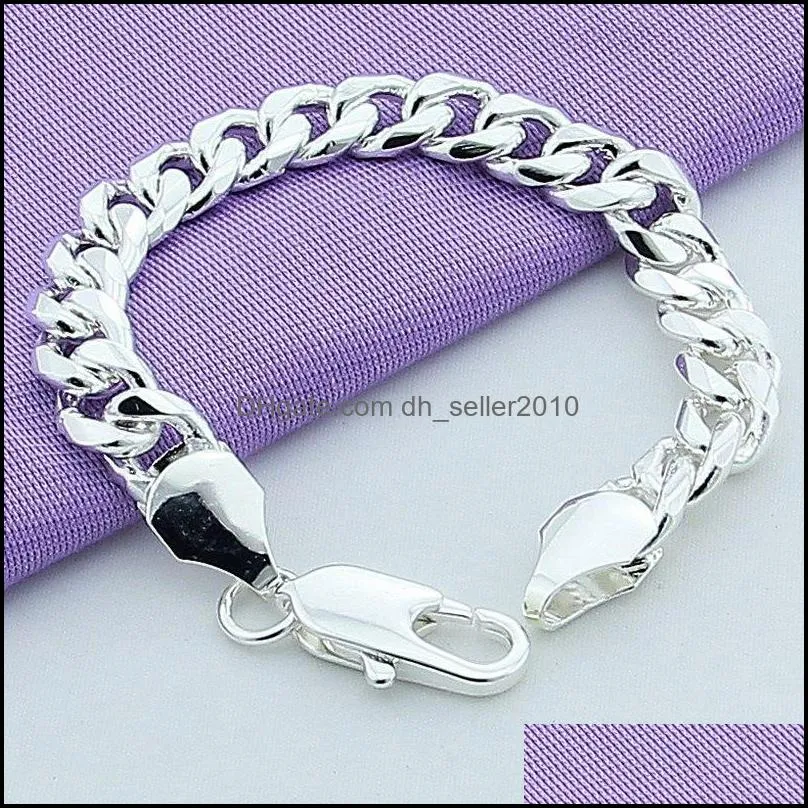 925 Sterling Silver 10mm Smooth Sideways Chain Bracelet For Men Woman Charm Wedding Engagement Party Fashion Jewelry 1273 T2