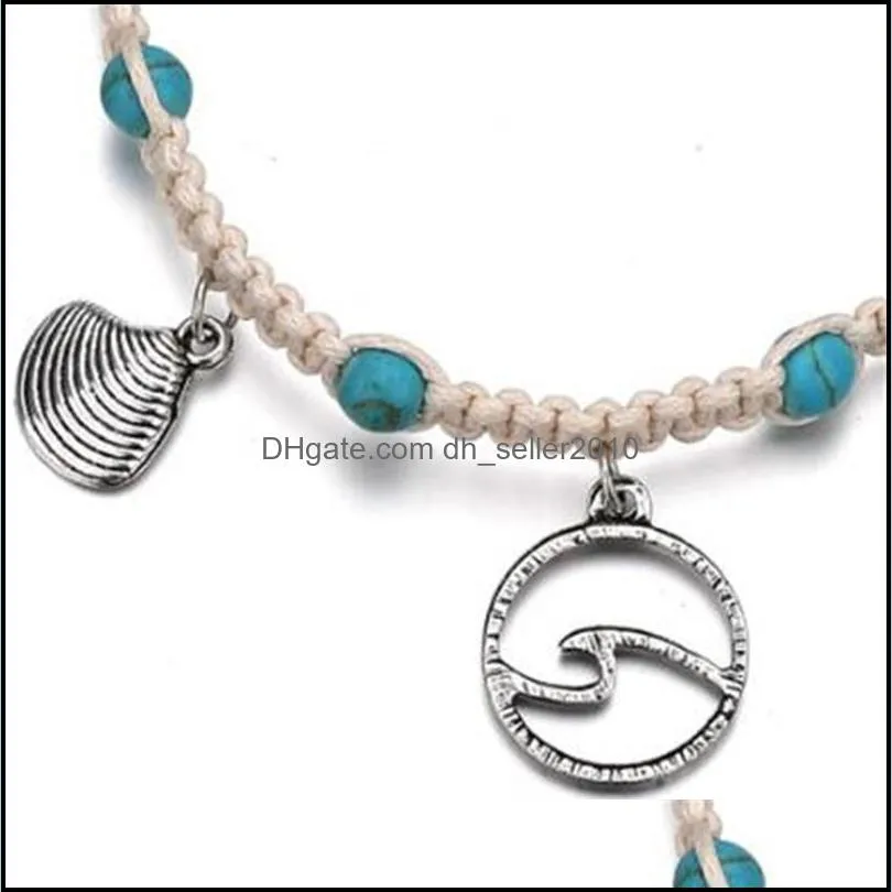 Bohemian Starfish Stone Anklets Set For Women Vintage Handmade Wave Anklet Bracelet on Leg Beach Ocean Jewelry BB173 135 W2