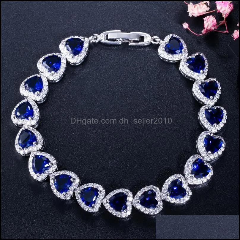 White Gold Plated Full CZ Crystal Heart Bracelet for Girls Women for Party Wedding Nice Gift 3738 Q2