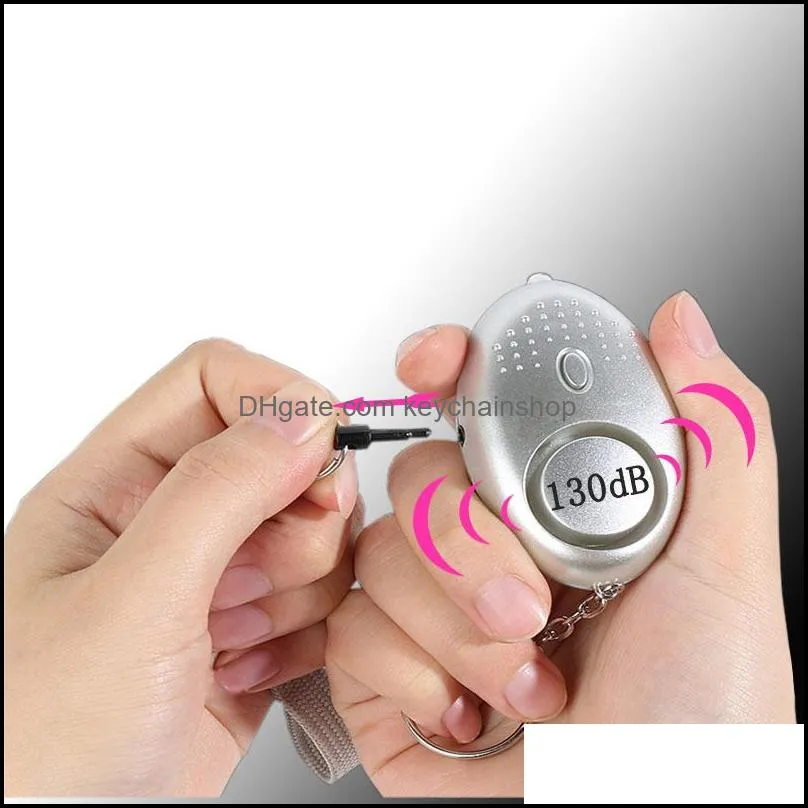 130db egg shape self defense alarm keychain pendant personalize flashlight personal safty key chain charm car keyring 10 colors