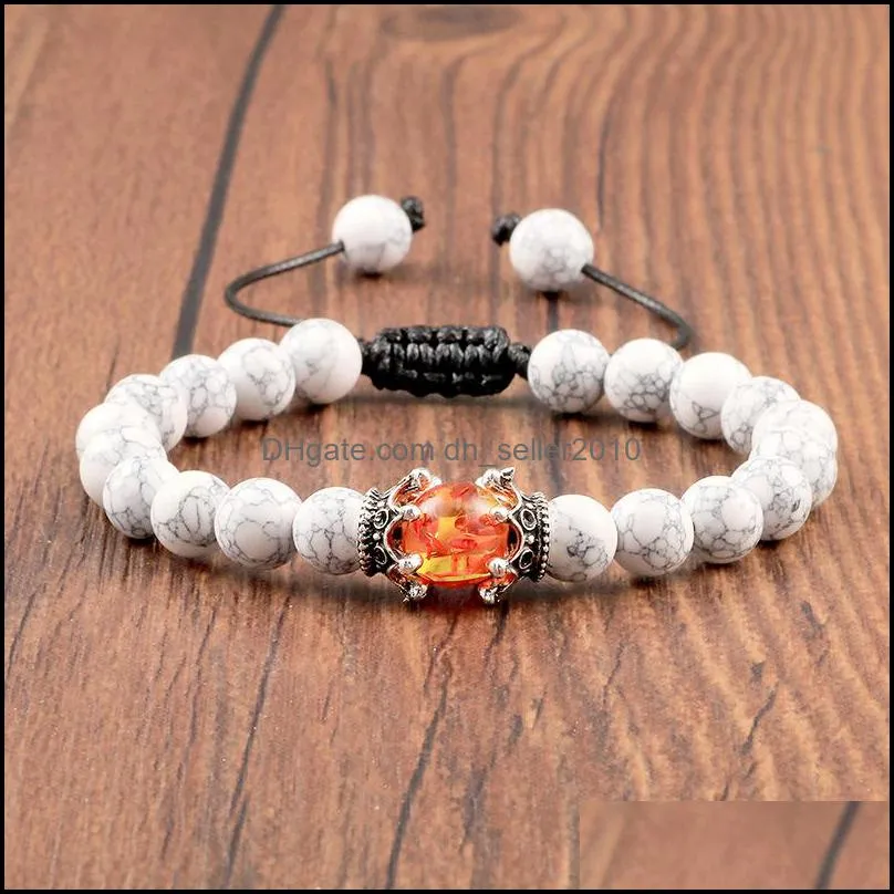Black Lava Stone Crown Charm Tiger Eye Beads Bracelet For Men Women Braided Bracelets Handmade Adjustable Jewelry 5646 Q2