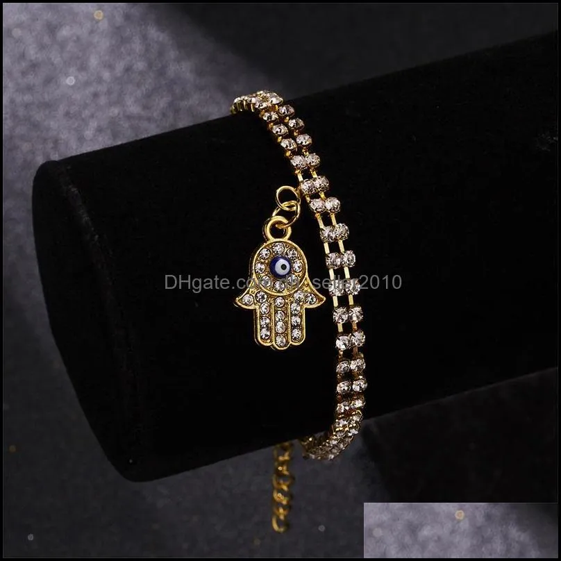 Classic Turkish Evil Eye Bracelet for Women Luxury AAA Cubic Zircon CZ Hamsa Hand Charm Bracelet Trend Female Party Jewelry Gift 5633