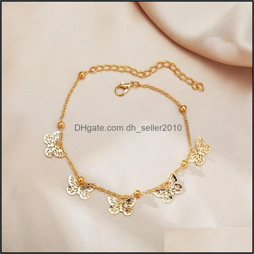 Foot Jewelry Temperament Hollow Butterfly Double Diamond Tassel Foot Chain Rose Gold Anklet Gold