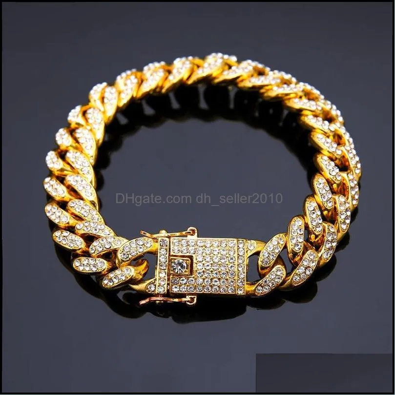 Gold Silver Tennis Bracelets Diamond Iced Out Chain  Cuban Link Chain Bracelet Mens Hip Hop Jewelry 126 R2