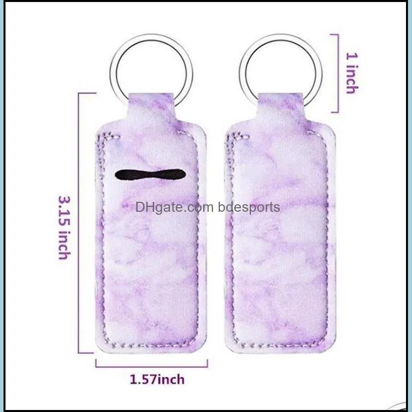 Portable Lipstick Holders Lip Cover Neoprene Keychain Marble Printed Chapstick Holder Bag Wrap Party Favor Gift