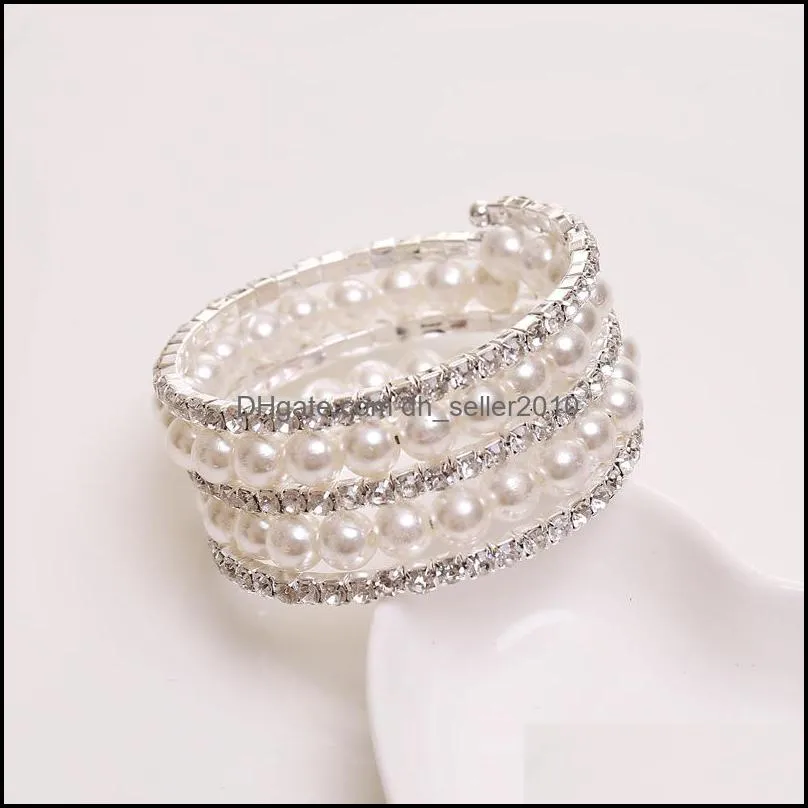 Elegant Imitation Pearl Bracelets Bangles For Women Multi Layered Crystal Bracelet Wrist Band Party Wedding Vintage Jewelry Charm 3697