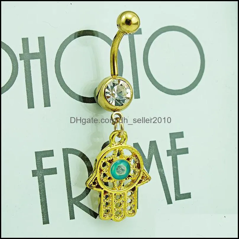 Fashion Gold Plated Belly Button Rings 316L Stainless Steel Dangle Pierced Hand Navel Rings Piercing Jewelry 2442 T2