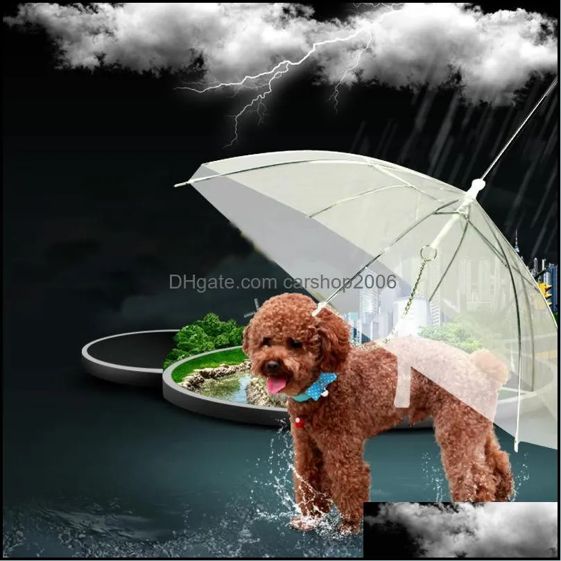 Transparent PE Pet Umbrella Keeps Pet Dry Comfortable in Rain Snowing Sleet Convenient Umbrella Rain Gear with Dog Leads