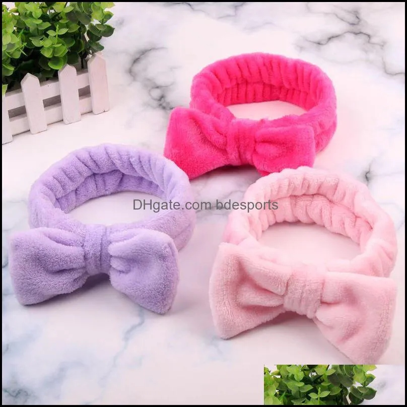 Coral Fleece Bow Hair Band Solid Color Wash Face Makeup Soft Headbands Fashion Girls Turban Head Wraps Hair Accessories