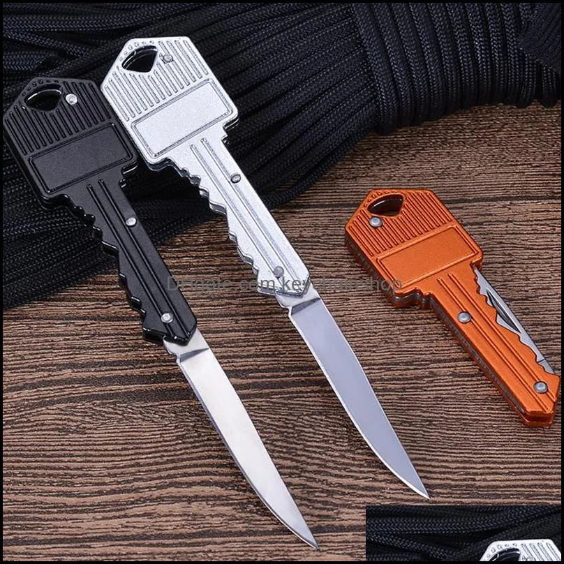 mini key shape folding knife keychain portable outdoor sabre pocket fruit knife multifunctional camping tool gear