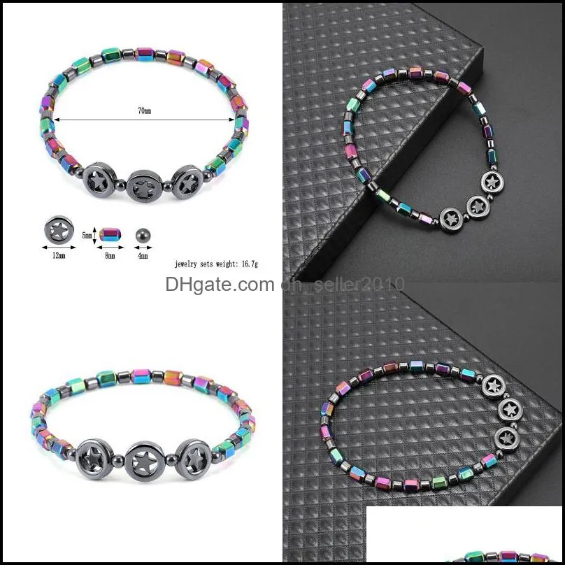 Magnetic oval hematite stone bead Anklets bracelet Rainbow color women Summer beach Health Energy Healing anklets model foot Jewelry 318