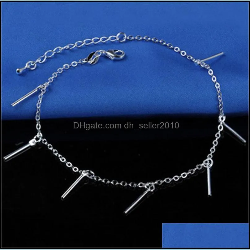 Stamped 925 Sterling Silver Anklets For Womens Simple Beads Silver Chain Anklet Ankle Foot Jewelry