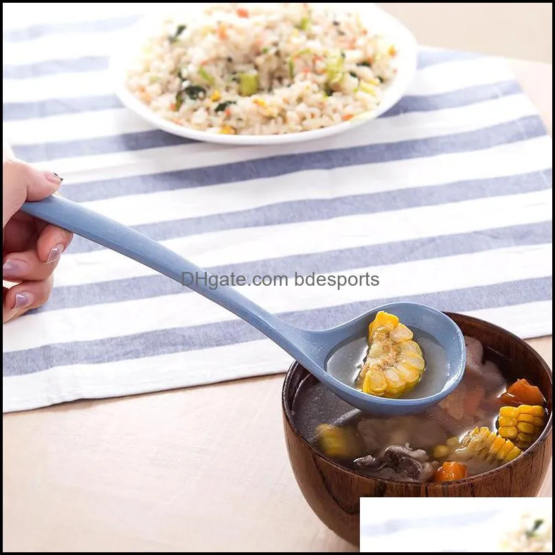 Creative Wheat Straw Soup Spoon Long Handle Rice Spoon Meal Dinner Scoops Kitchen Sauce Spoons Home Cooking Tools