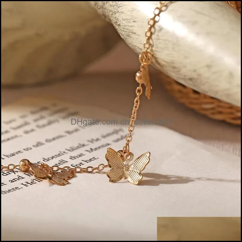 Foot Jewelry Temperament Hollow Butterfly Double Diamond Tassel Foot Chain Rose Gold Anklet Gold