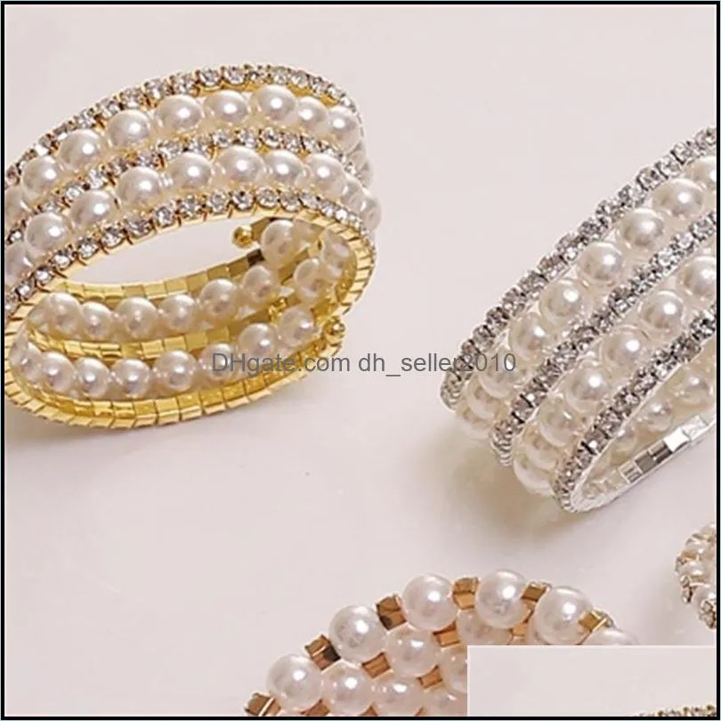 Elegant Imitation Pearl Bracelets Bangles For Women Multi Layered Crystal Bracelet Wrist Band Party Wedding Vintage Jewelry Charm 3697