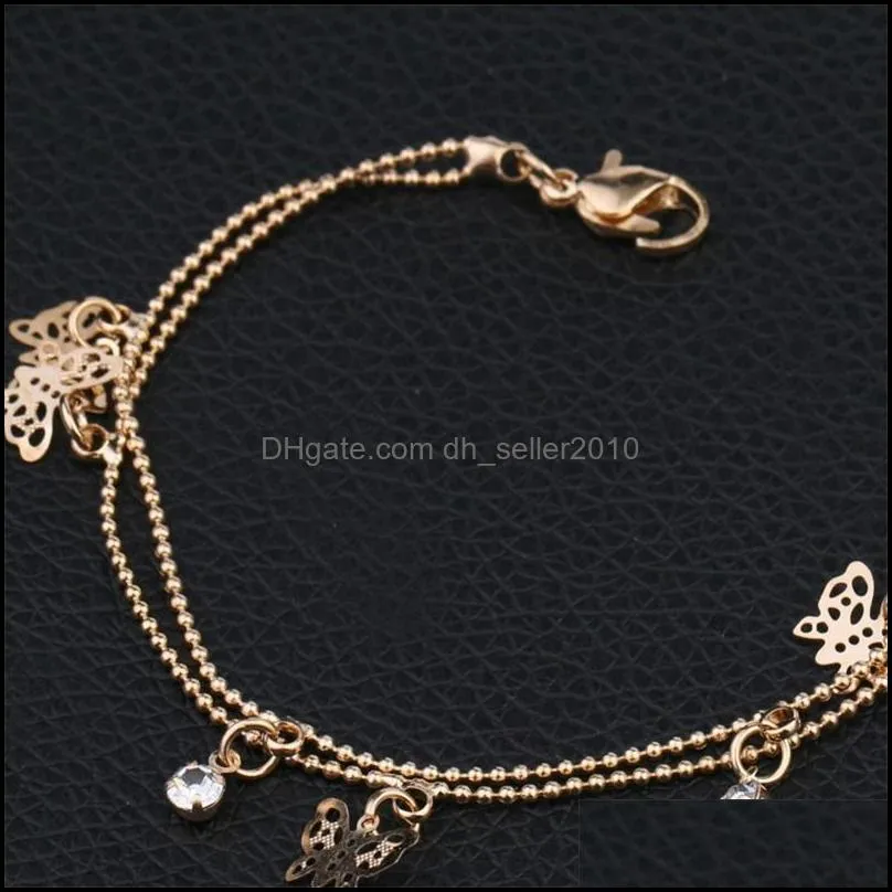 Butterfly Anklet Bead Charm Double Fashion Chain Jewelry Deck Foot Women Ankle Bracelets Holiday Gift Ornament 2 45zy K2