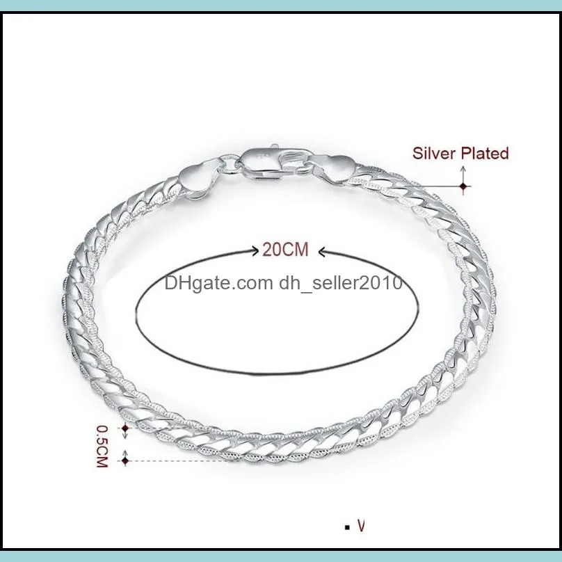 925 Sterling Silver 6MM Full Sideways Bracelet For Women Men Chain 20cm Bracelet Fashion Wedding Engagement Jewelry 1217 T2