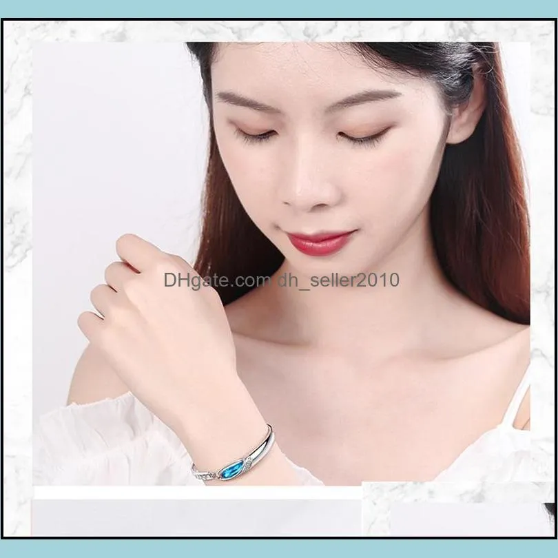 925 sterling silver new woman fashion jewelry high quality blue crystal zircon retro simple hot selling DIY bracelet