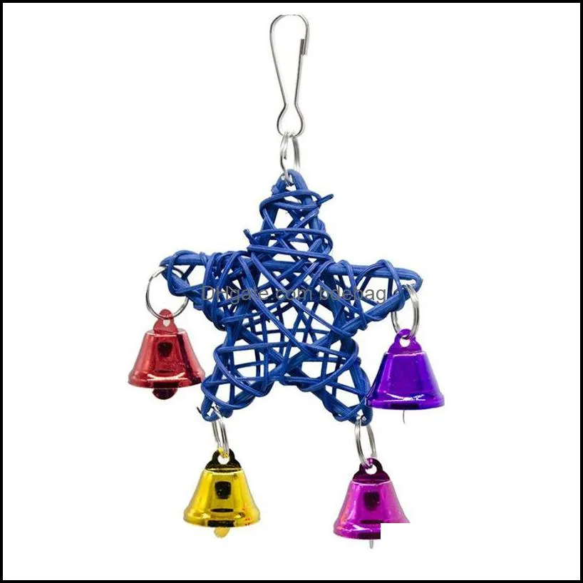 Cute Star Bell Design Parrot Bird Pet Toy Rattan Five Pointed Star Bite Bell Bird Play Swing Hang String