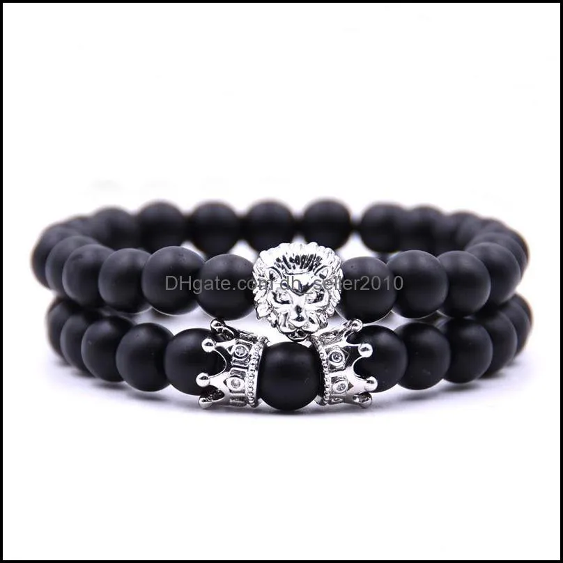  Crown Bracelet Frosted Black Bead Charm Bracelets Men Women Wristband Jewelry Accessories Chain Fashion 4 8bb G2B