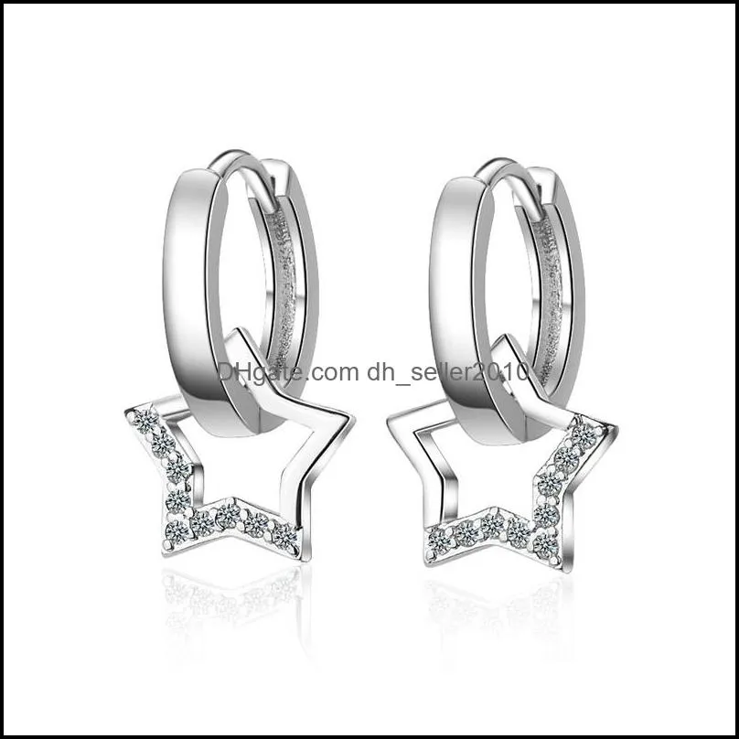 Silver Color Simple Zircon Hollow Star Pendant Hoop Earrings For Women Jewelry Party Gifts 5639 Q2