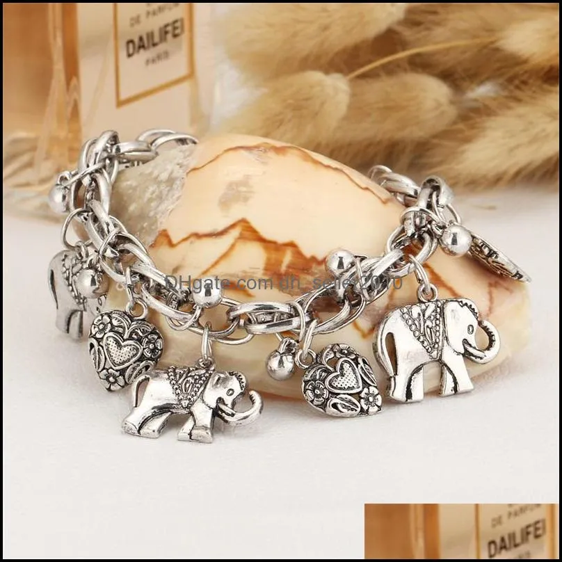 Fashion Retro Anklet Accessories Carved Elephant Ankle Chain Peach Heart Alloy Anklets Bracelets Hand Jewelry Ornaments 3 19hs Y2