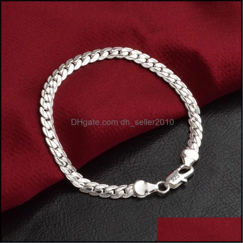 925 Sterling Silver 6MM Full Sideways Bracelet For Women Men Chain 20cm Bracelet Fashion Wedding Engagement Jewelry 1217 T2