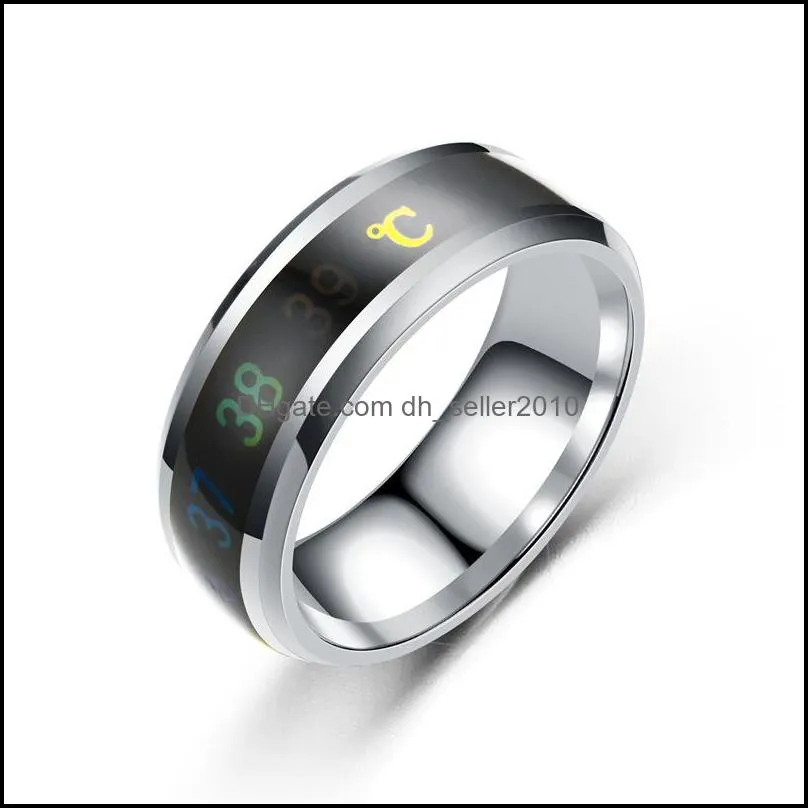 Smart Sensor Body Temperature Test Ring Stainless Steel Fashion Display Real-time Changing Color Finger Rings 5596 Q2